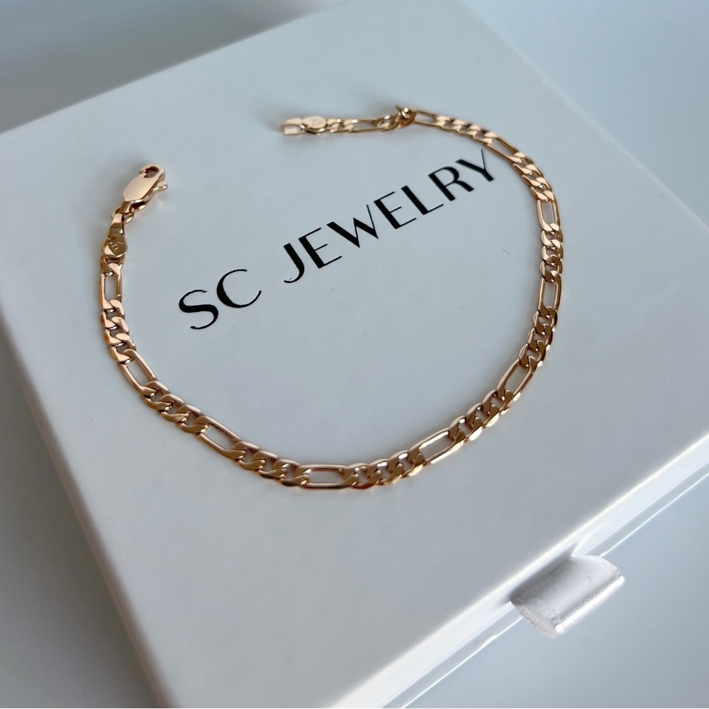 18k Gold Plated Thin Figaro Chain Bracelet Luxury Chain Bracelet Jewelry